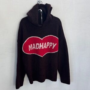 MADHAPPY Brown Cowl-Neck Sweater with Red Heart Logo